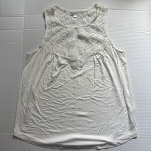 Venus x Lascana Womens White Lace Yoke Sleeveless Keyhole Tank Top Small‎